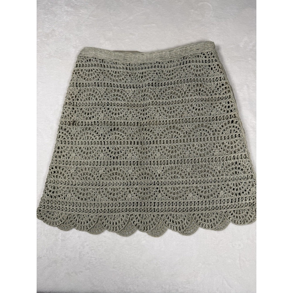 ADAM Taupe Crochet Lace Skirt Womens Size 2 Lined Scallop Hem Boho Chic